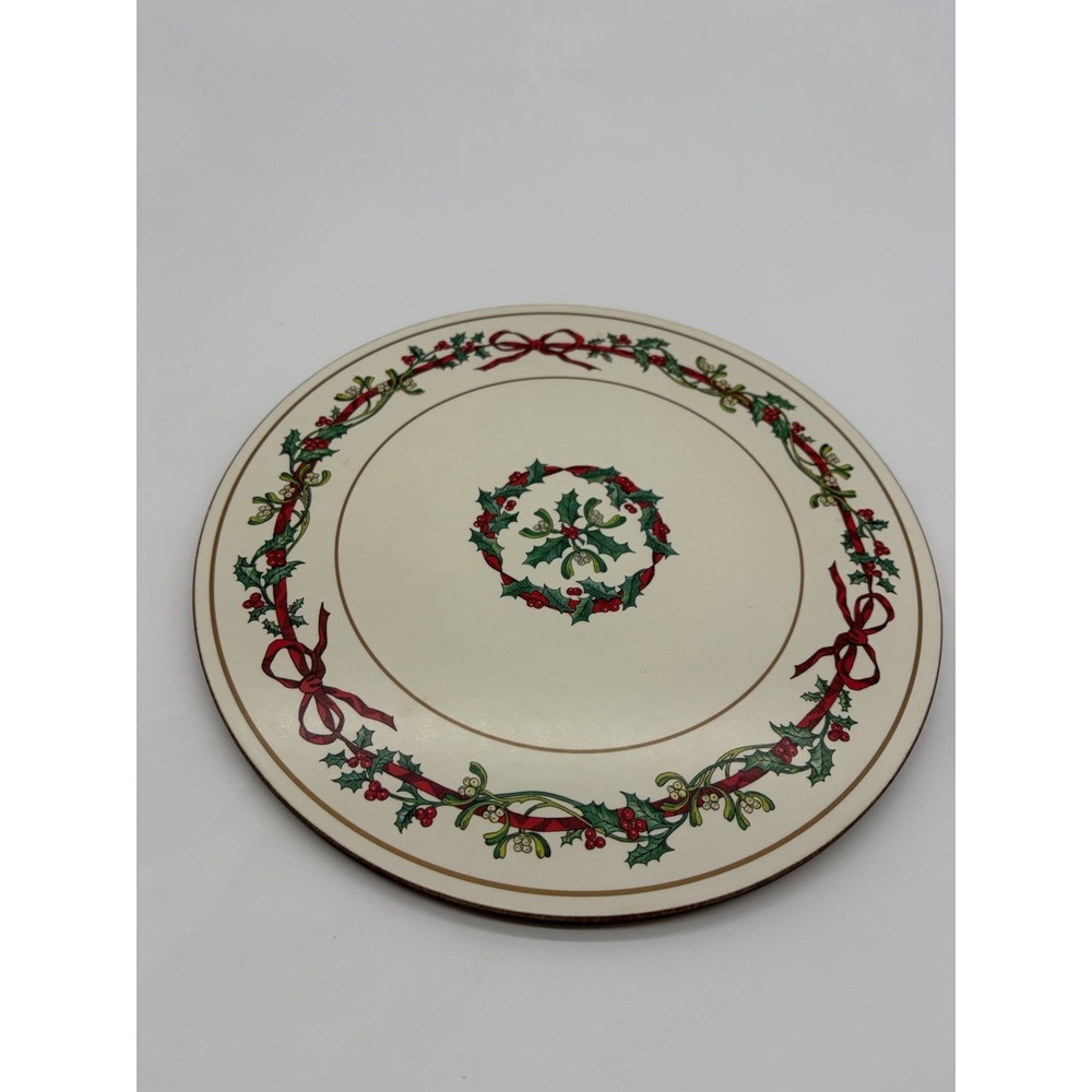 Royal Worcester Holly Ribbons Round 10-Inch Cork-Backed Pot Holder